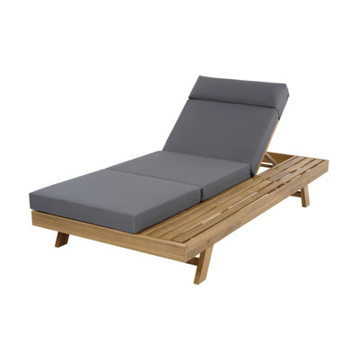 Chaise longue d'extérieur réglable en bois d'acacia avec coussin imperméable
