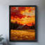 Art encadré noir «Le village sous le soleil couchant et le coucher du soleil», impressions sur toile de style rétro-1465135432