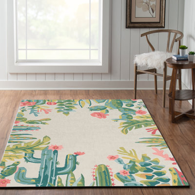 Tapis ivoire / vert touffeté à la main Mehcad