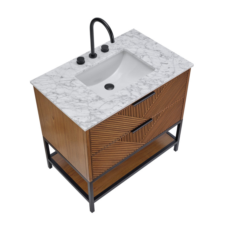 Diamond 36'' W Single Vanity, Italian Carrara Marble, Charcoal Black, Brushed Nickel