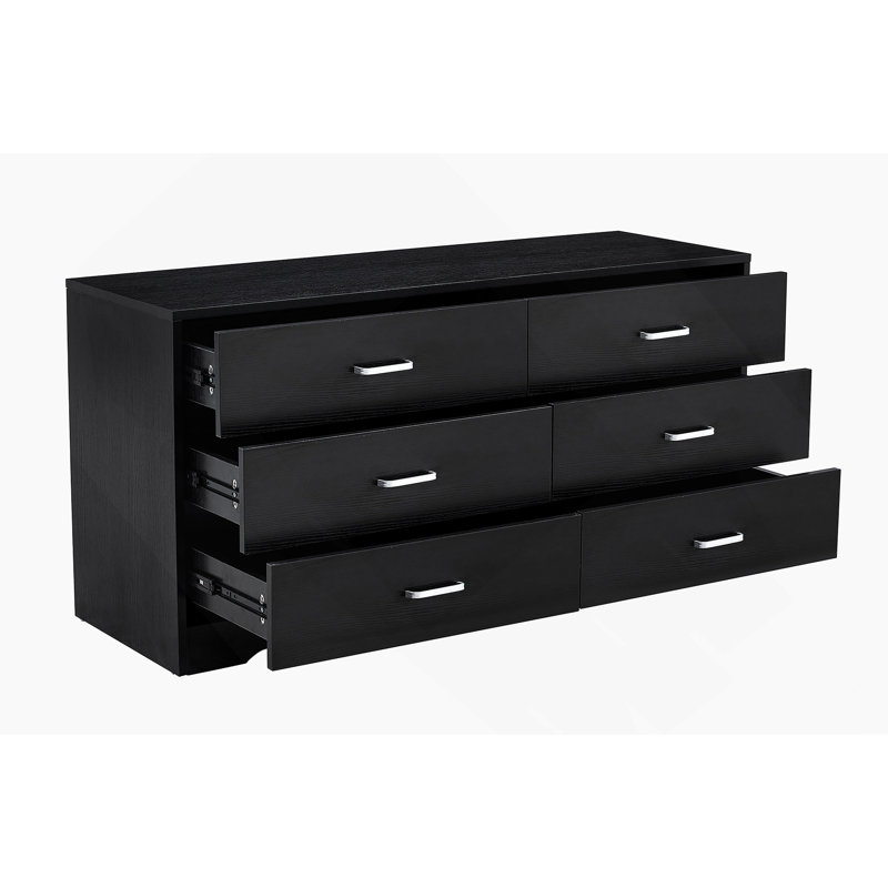 Panneaux en bois aggloméré, commode 6 tiroirs, noir