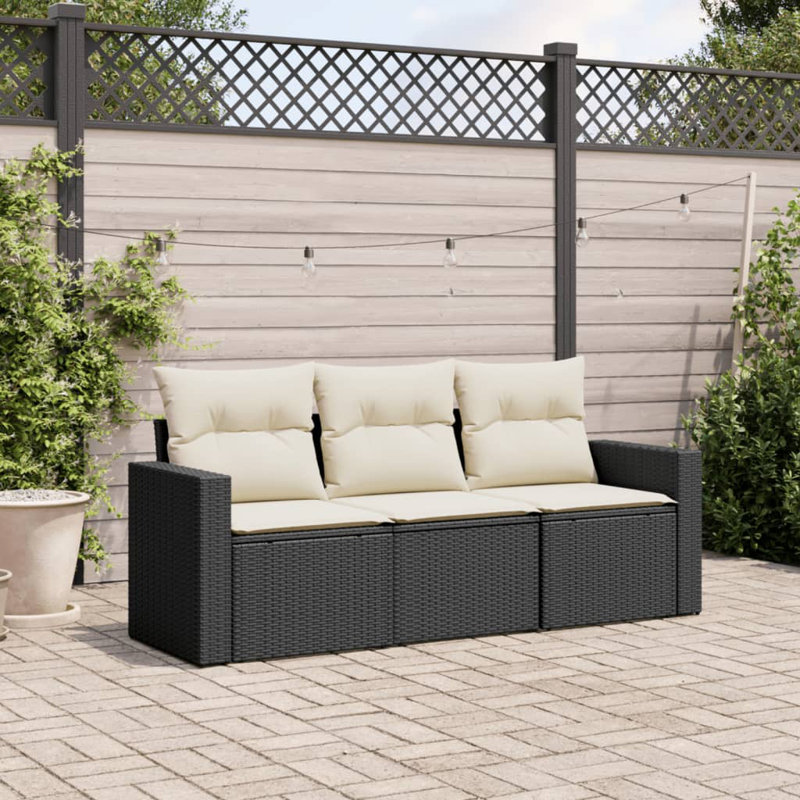 Ensemble de canapé de jardin Vidaxl, canapé noir, coussins crème