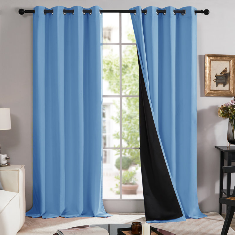 Deconovo 100% Blackout Grommet Curtain Panels with Liner, Thermal Insulated Room Darkening Curtains (Set of 2), 52" W x 63" L