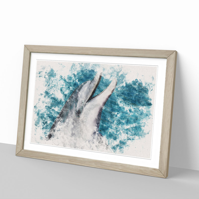 Dolphin - Picture Frame Graphic Art, 65cm H x 90cm W x 2cm D, Oak