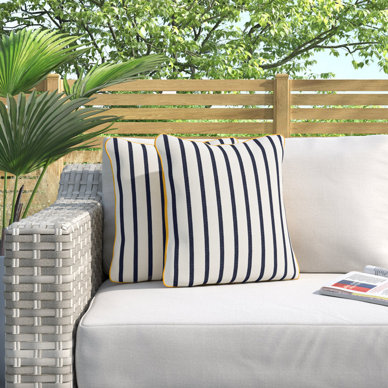 Striped Sunbrella® Outdoor Reversible Throw Pillow, 16" x 16", Yellow