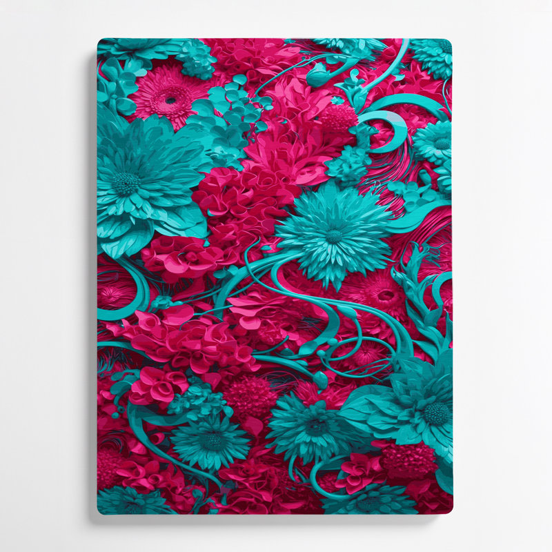 Abstrait floral 54, art mural en métal bleu, H 11 po x l 14 po