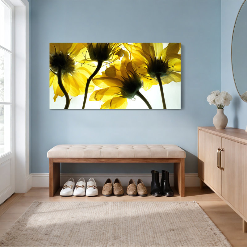 Ensemble de 1 tableau sur toile représentant une silhouette de tournesol, H 28 po x l 58 po