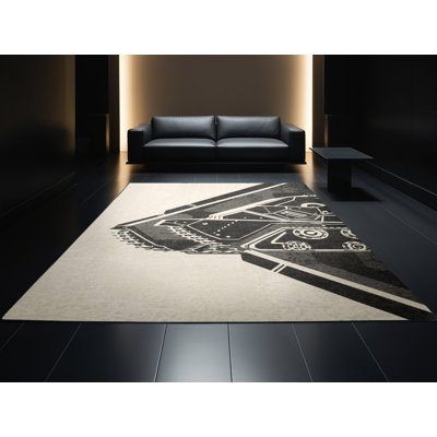 Tapis beige doux et moelleux à motif de blocs de véhicules industriels