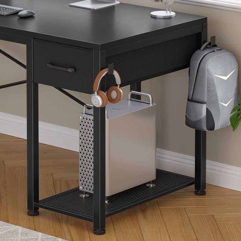 L Shaped Gaming Desk, 51.2" Reversible Small Corner Desk With Drawer, Power Outlet & Led Lights, Black