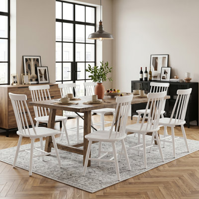 17.5" W Farmhouse Windsor Solid Wood Dining Chairs (Set of 8,White)