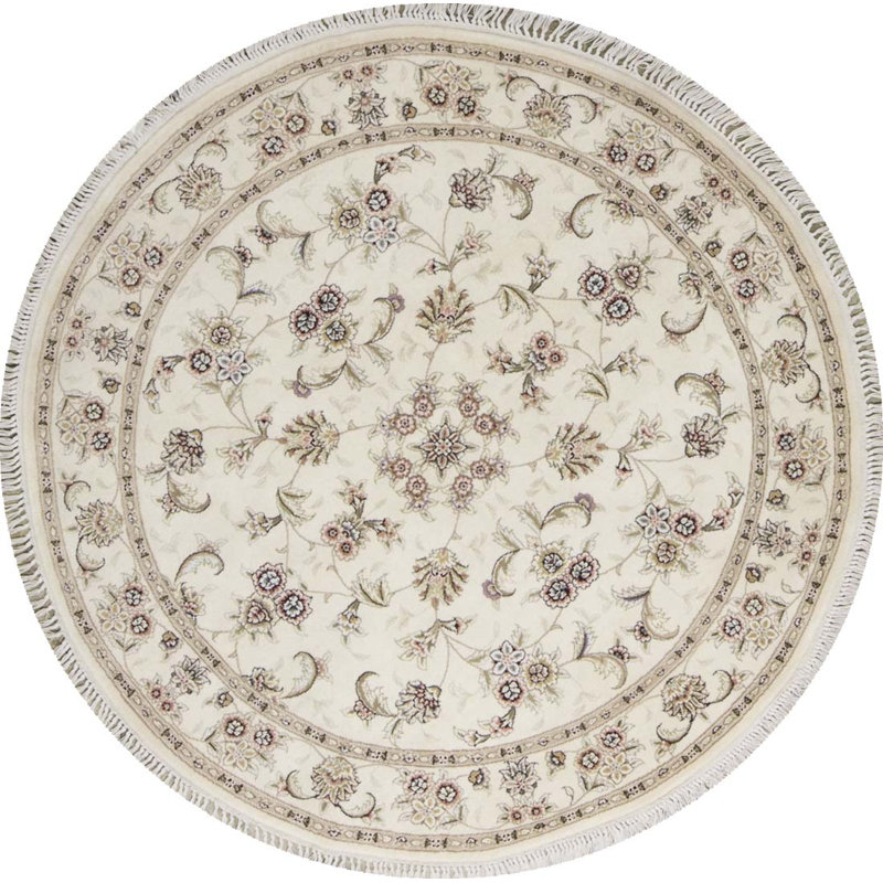 Hand-Knotted High-Quality Gray Round Area Rug