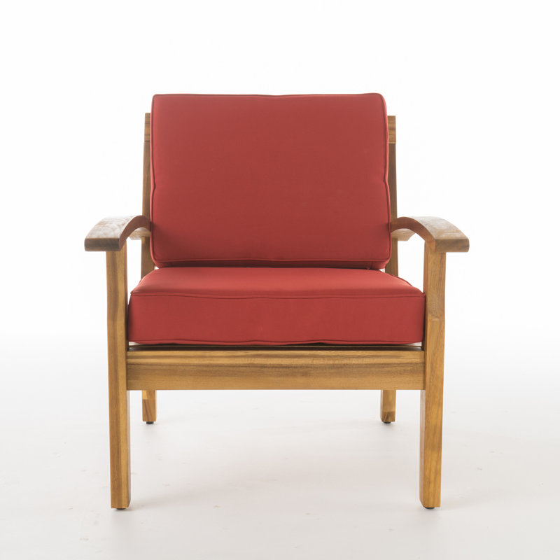 Claytor Metal Outdoor Lounge Chair, Red, Teak