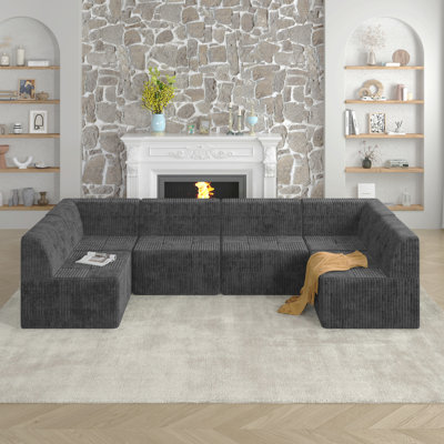 U Shape Modular Sectional Sofa, Compressed Sectional Sofa Modern Minimalist Style Corduroy Couch, Sleeper Sofa For Living Room, Bedroom, Comfy Compressed Sofa Couch Space-Efficient Design
