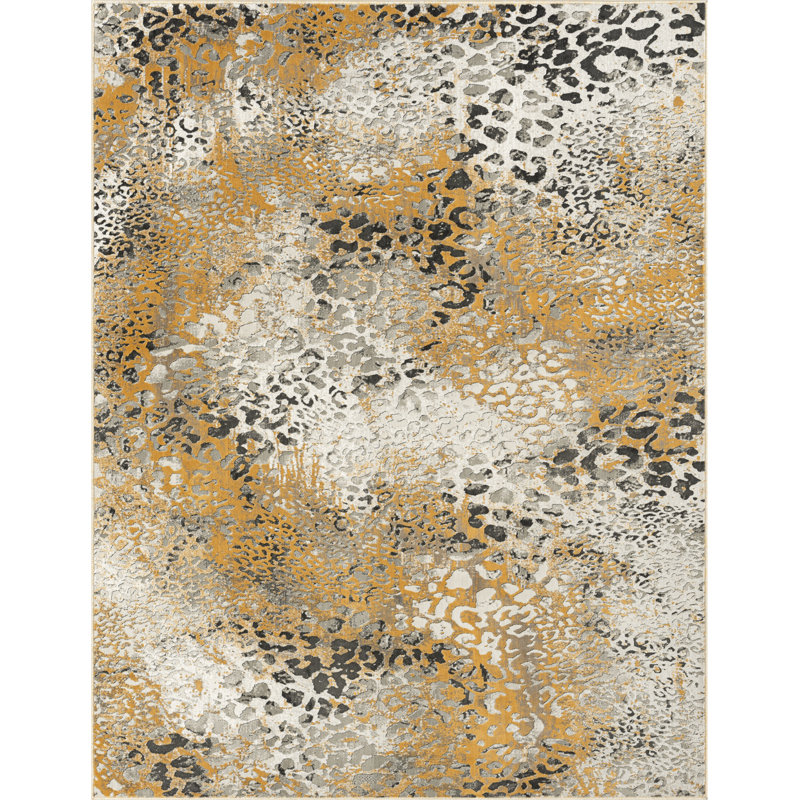 Tapis doré brossé Serengeti Leopard Melange, Rectangle 5 pi 3 po x 7 pi 6 po