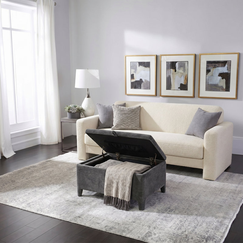 Zephyr 30"W Modern Chenille Upholstered Ottoman with Storage, Gray