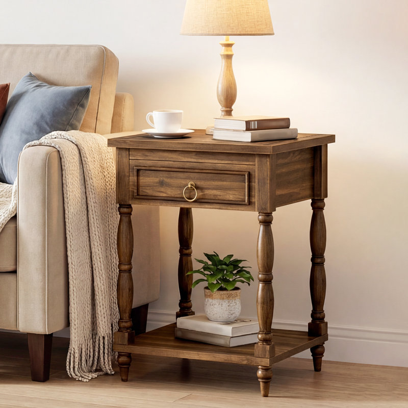 23.8" Tall End Table with Storage and Solid Wood Legs