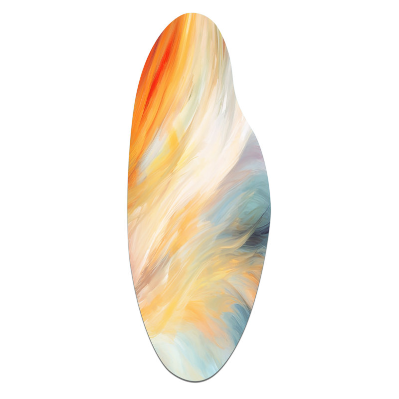 Vague rétro bleue et orange élégance I - formes abstraites incurvées, art mural asymétrique en métal, H 30 po x l 11 po