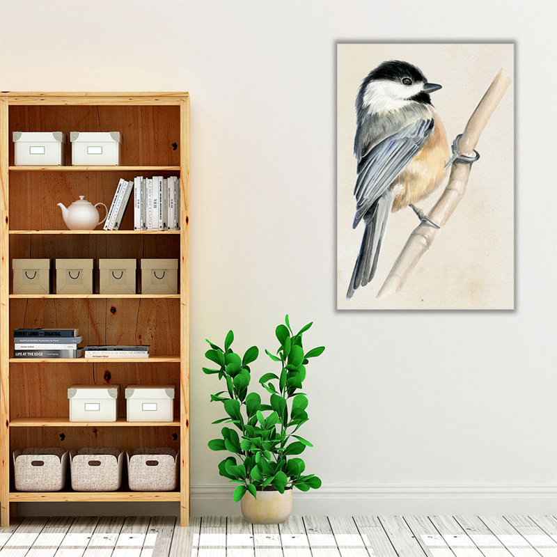 Petit oiseau sur une branche II - reproduction d'art sur toile, H 30 po x l 20 po
