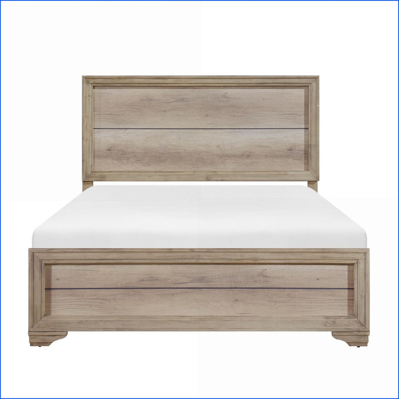 Structure de lit pleine grandeur contemporaine et rustique - Mélamine de qualité supérieure Bois, finition naturelle, mobilier de chambre résistant aux égratignures