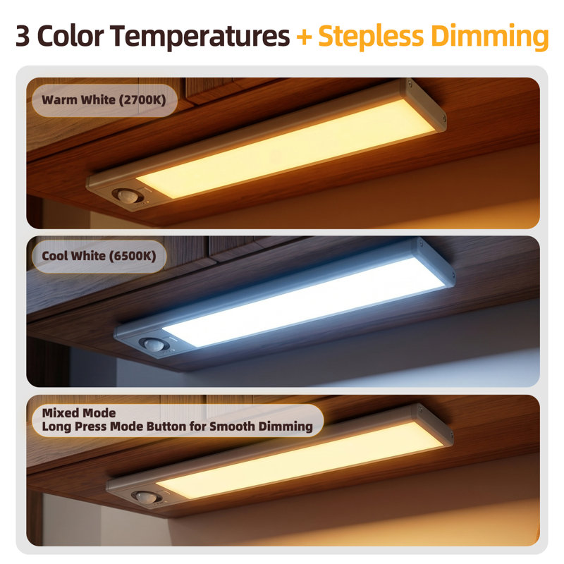 Lampe sous meuble rechargeable avec détecteur de mouvement, télécommande et température de couleur variable