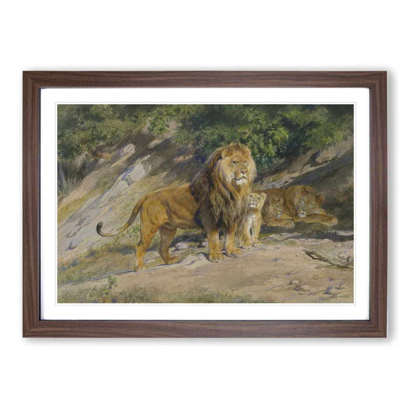 The Lion King by Rosa Bonheur - Picture Frame Painting, 27cm H x 36cm W x 2cm D, Walnut