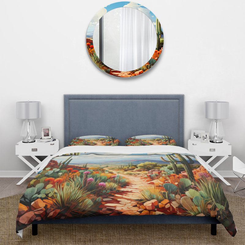 Ensemble de housse de couette en microfibre / polyester Coral Green Cactus Desert Guardian Organ