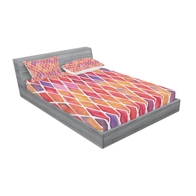 Ensemble de draps à motif géométrique diamant, Ensemble de draps pour lit double avec un drap-hou