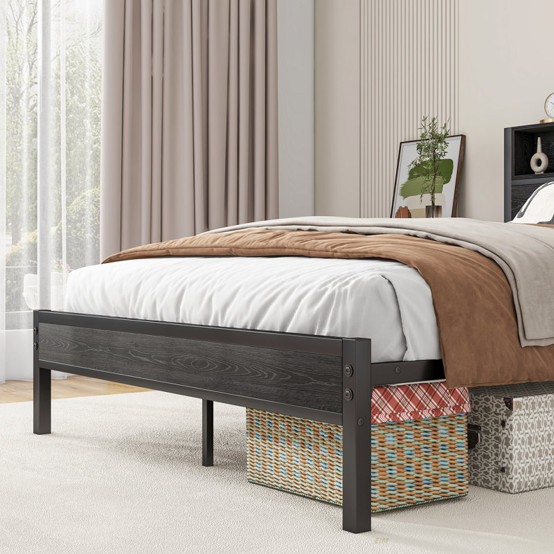 Bed Frame with Storage Headboard, Black, Full / Double