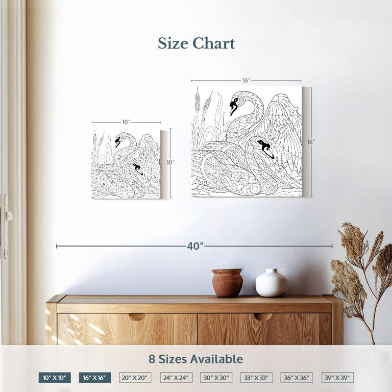 Crowle Zentangle Swans, H 16 po x l 16 po