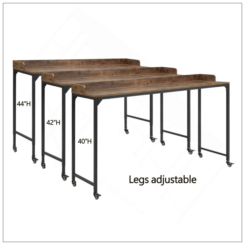 Versatile Multipurpose Overbed Desk With Adjustable Legs And Smooth Casters, Rustic Brown