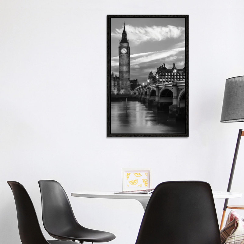 Evening At Westminster Bridge by Melanie Viola - Print on Canvas, 101.6cm H x 66.04cm W x 3.81cm D, Black Framed
