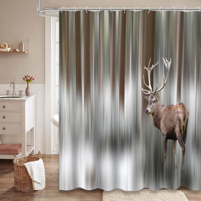 Artistic Deer Winter Landscape Antlers Shower Curtain with 12 Hooks