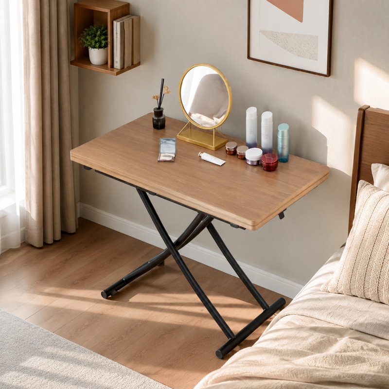 43.3" Modern Convertible Coffee-to-Dining Lift Table with Folding Top and Adjustable Height, Black, Natural Wood 