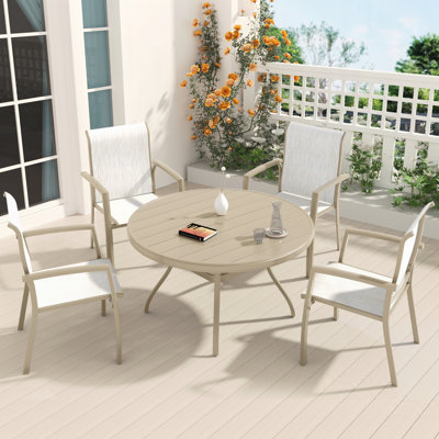 5 Pieces Patio Dining Set, Patio Furniture Set of 4 Patio Stackable Dining Chairs and Outdoor Metal Round Table