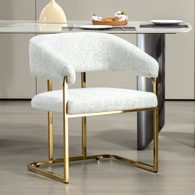 Modern 22" Seat Wide Metal Frame Chenille Upholstered Armchair Dining Chair (White)