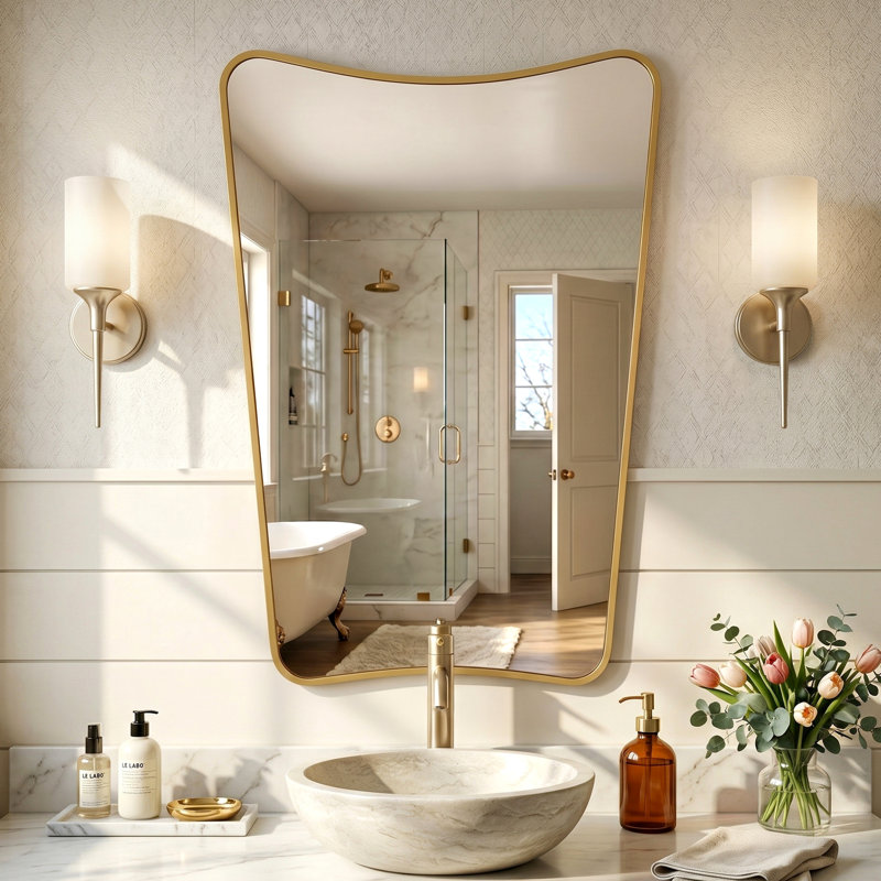 Miroir de salle de bain Contemporary, 36 po x 24 po, Doré