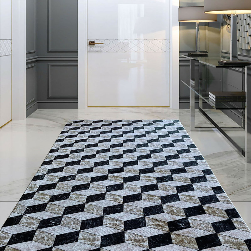 Washable Geometric Indoor Rug, Runner 3'11" x 24'7"