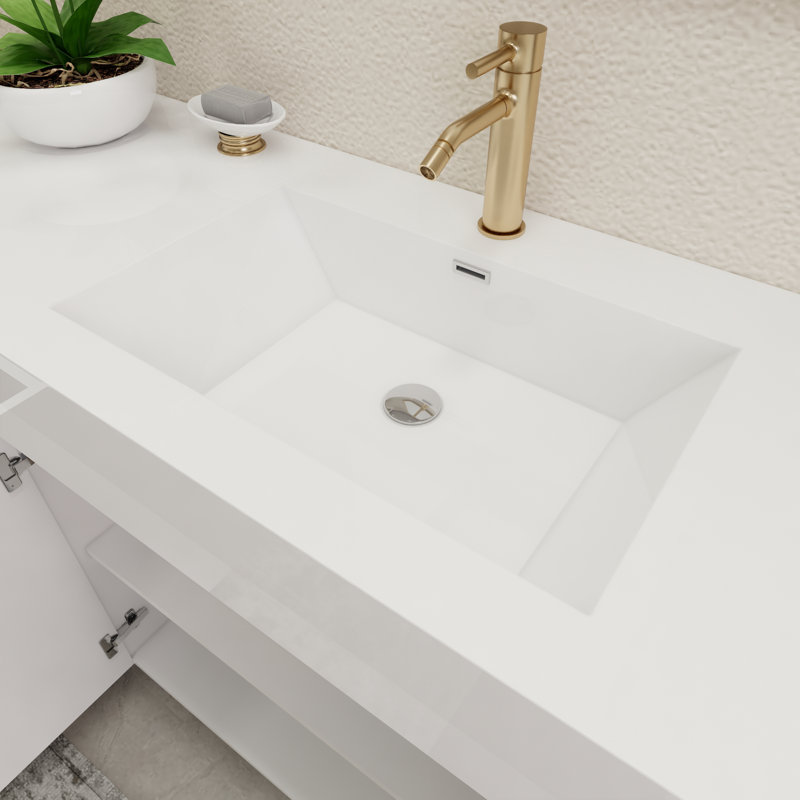 Ensemble de meuble-lavabo simple 59 "avec tiroirs et portes, Blanc lustré