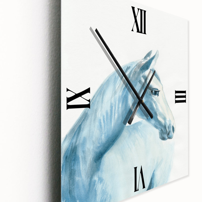 Portrait d'un cheval bleu clair - Horloge murale de ferme, Petit