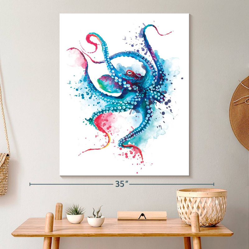 Blue Octopus Splash sur impression sur toile, H 30 po x l 24 po x P 1,25 po