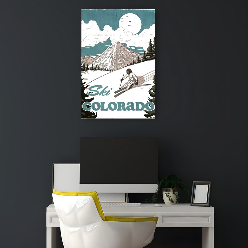 Ski Colorado Mountain Vintage Abstract Contemporary Bird Landscape Mountain Wall Art Print by Nicholas - Print
