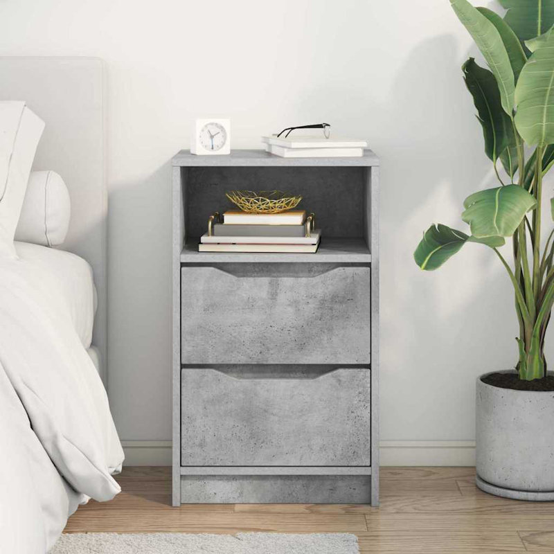 40cm W Manufactured Wood Bedside Table, Concrete Grey