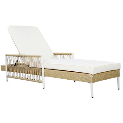 Chaise longue d'extérieur, chaise longue de patio avec accoudoirs et coussin pour la piscine, la terrasse