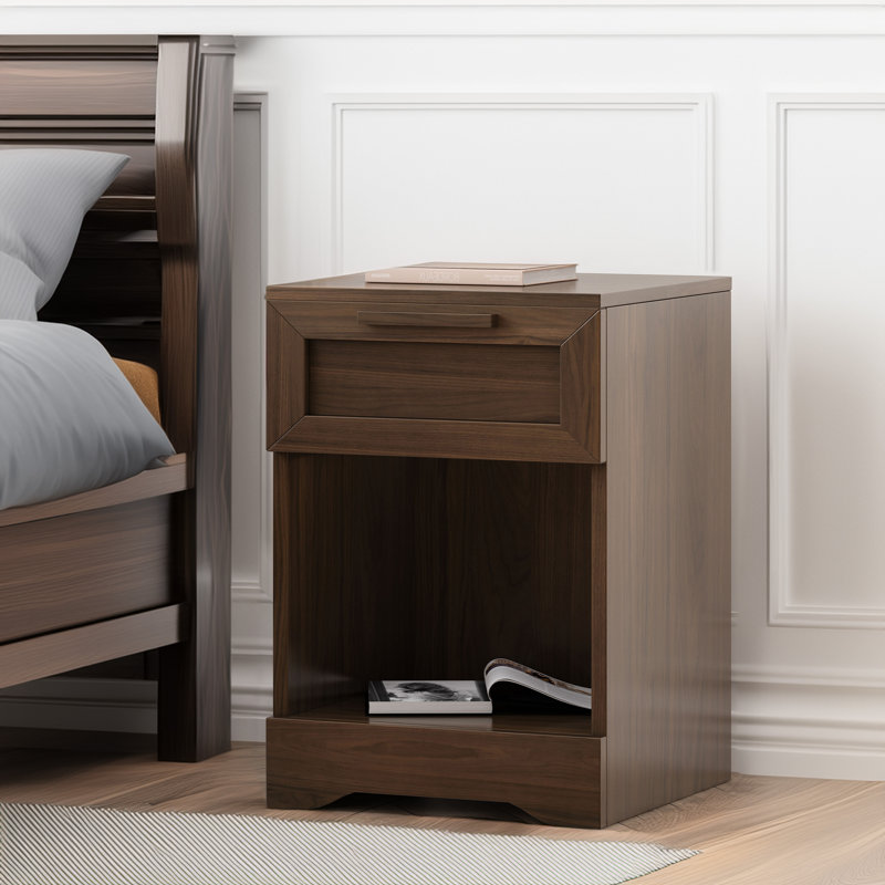 Walnut Rustic 1-Drawer Nightstand with Open Shelf