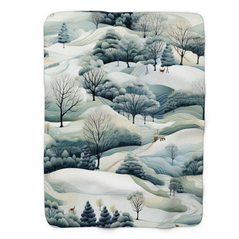 Snowy Scene - 1 pièce Sherpa Premium, L 50 po x L 60 po