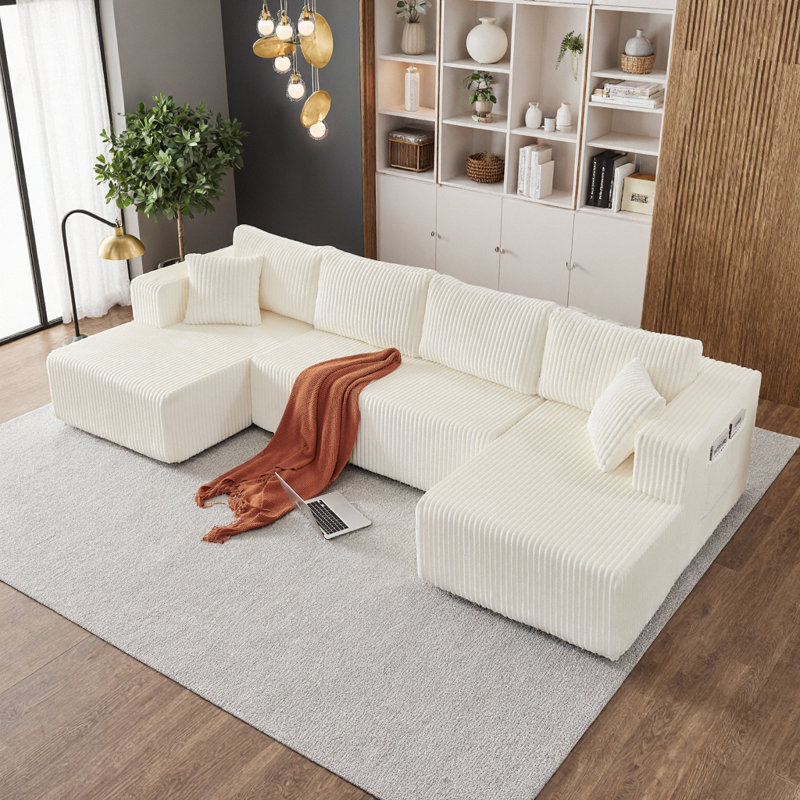 Canapé modulaire en U de 132 po avec poches latérales, canapé-lit en mousse à mémoire de forme, aucun assemblage requis