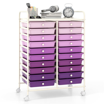  20-Drawer Rolling Storage Cart with Locking Casters, Heavy-Duty Steel Frame, Multicolor Transparent Drawers for Home, Office & Garage Organization, Gradient Purple
