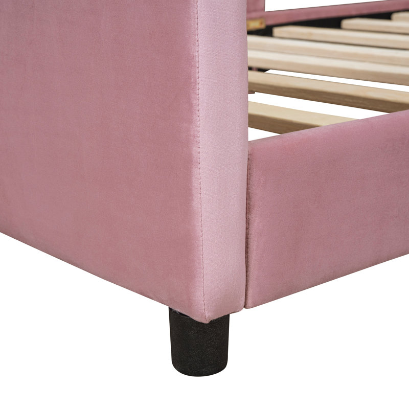 Lit de jour simple rembourré avec tête de lit en forme d'oreille de lapin, rose
