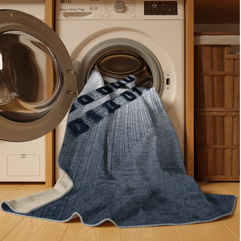 Tapis gris géométrique lavable à la machine à motif de code binaire oscar - reliure grise, 5 x 7