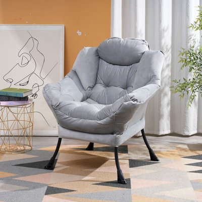 Fauteuil de salon moderne en tissu de coton, méridienne décorative contemporaine, fauteuil de loisir à structure simple en acier avec accoudoirs et poche latérale